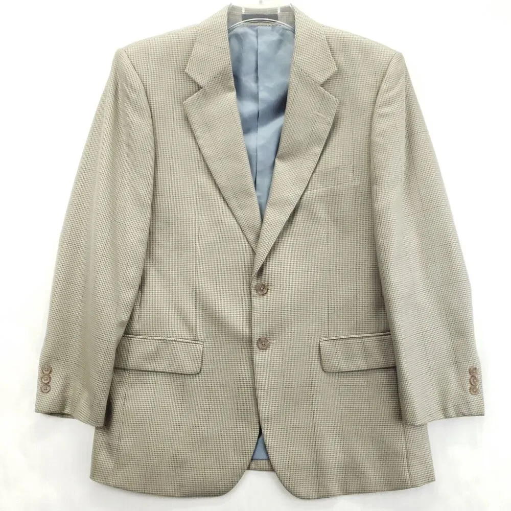 Alan Flusser Blazer Sport Coat Mens 40S Beige Houndstooth Silk Wool Formal